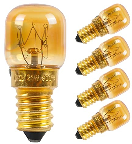 YUIIP Lampadine E14 Per Forno, 25W Lampadine di Ricambio per Elettrodomestici, Microonde, Frigorifero, Bianco Caldo 2200K, AC220-240V, Non Dimmerabili, Confezione da 4 Pezzi