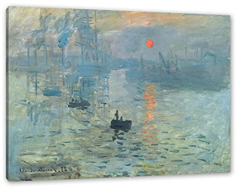 Pixxprint Claude Monet - Impression Sonnenaufgang, Weiß, Größe: 80x60cm, Leinwandbild, fertig gespannt, Wandbild, Dekoration, Kunstdruck, kein Poster