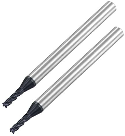 sourcing map Square Nose End Mill, 2mm Tip Dia Solid Carbide AlTiN Coated CNC Router Bits 4 Flute Spiral Milling Cutter HRC45 with 4mm Shank 50mm (2-inch) Length, 2pcs