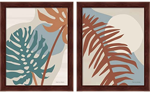 Local Traveler Monstera & Palm Light by Megan Gallagher, 2 Piece Brown Framed Art Set, 9.25 X 11.25 Inches Each, Leaf Art