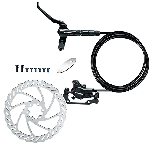 RUJOI Juego de frenos de disco hidráulicos MTB, bicicleta de montaña freno delantero izquierdo 800mm, palancas de aleación de aluminio con calibres, adaptador PM/IS y rotor de 160mm, compatible con
