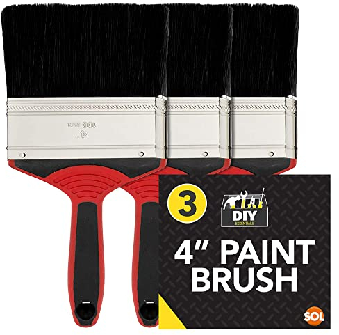 SOL 3pk 4 Inch Paint Brush – Multipurpose Tool for Interior & Exterior Painting, Fences, Walls, Decking, Sheds – Ideal for DIY Projects with Emulsion, Varnish, Stain & General Decorating