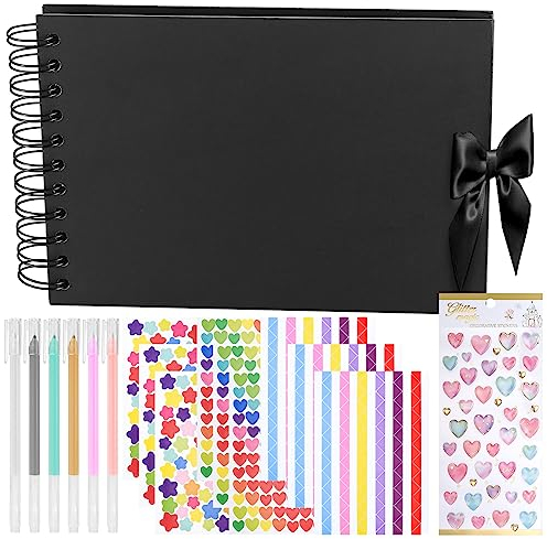 Fotoalbum zum Selbstgestalten, A5 Scrapbook Fotobuch mit 60 schwarzen Seiten, Leeren Fotoalben Spiralalbum für DIY Hochzeit Jahrestag Geburtstag Geschenk Scrapbooking
