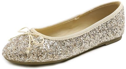 Feversole Women's Sparkle Memory Foam Cushioned Colorful Shiny Ballet Flats Pumps Glitter Around Light Gold Size 5