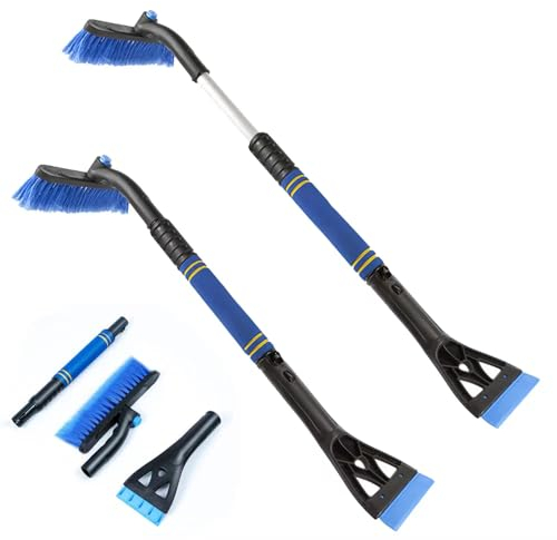Abiemuce Eiskratzer Auto mit Besen, 3 in1 Auto Eiskratzer, 360° Drehbarer Schneebürste, Abnehmbarer Eisschaber, Ausziehbarer Schneekratzer und Bürste, mit Schaumstoffgriff, für Auto LKW SUV - BLAU