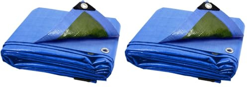 ANSIO Tarpaulin 3m x 3m / 10ft x 10ft Tarpaulin Waterproof Sheet 90g/m² - Blue/Green (Pack of 2)