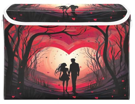 JUMBEAR Contenitori pieghevoli per San Valentino, coppie, con coperchio, in tessuto, per camera da letto, ufficio