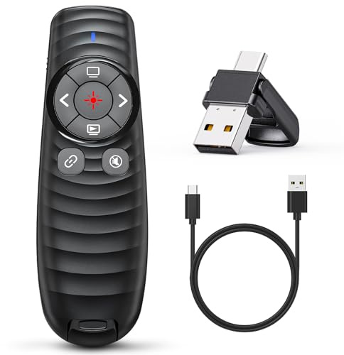 Presentation Clicker Wireless Presenter Remote Clicker for 2-in-1 USB Type C Powerpoint Clicker with Pointer, Rechargeable Presentation Pointer PPT Slide Advancer for Mac/Google Slide/Keynote