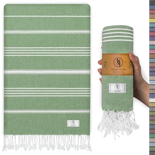 Ossano Towels Toalla de playa turca de gran tamaño, absorbente, de secado rápido, sin arena, perfecta para la playa, viajes, piscina y baño (39 x 71 pulgadas), color verde