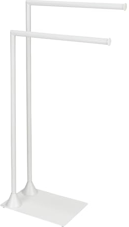 WENKO Porte-Serviettes Hella, Porte-Serviettes sur Pied, 2 Bras, pour la Salle de Bains et Les pièces à Vivre, portemanteau, Acier laqué, Blanc Mat