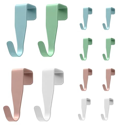 Hisdricus 12 Stück Türhaken – Kleiderhaken für Türen bis 2 cm aus Kohlenstoffstahl – Über Tür Haken ohne Bohren – Bunte Türhaken zum Einhängen – Hohe Tragkraft für Türen und Schränke