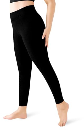 POWER FLOWER Leggings Termici Donna, Leggings Invernali Felpati Caldi, Pantaloni Termici Elasticizzati a Vita Alta per Il Freddo (9666-Black, XXL-3XL)