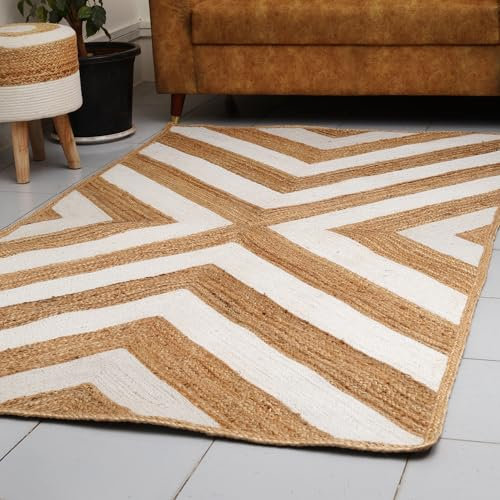 KSJONE Alfombra de yute tejida a mano, diseño de granja, fibra natural, para dormitorio, sala de estar, comedor, pasillo, oficina, cocina, entrada para cualquier superficie de suelo (yute: 150 x 210