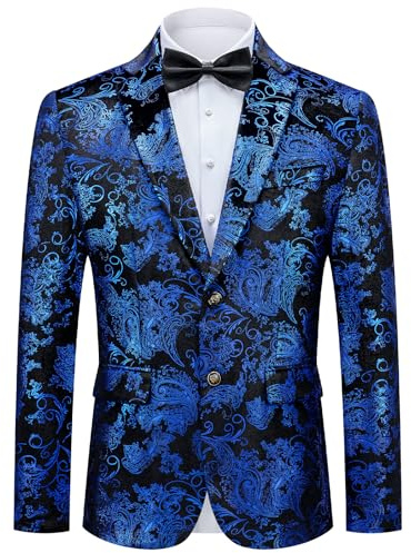 Autsel Mens Casual Blazer Two Buttons Tuxedo Dinner Jacket Floral Print | Paisley Jacquard Stylish Coats Formal Business Suit Outerwear for Men