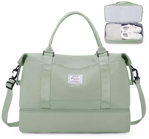 SEAFEW Bolsa de Viaje 45x36x20 para Easyjet,Impermeable Bolsa de Deporte para Gimnasio,Bolsa de Mano Equipaje de Fin de Semana para Mujer,Bolso de Natación para Playa,B13-Blanco-Verde