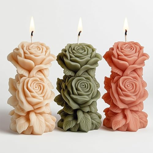 Stampo per Candele in Silicone 3D Rosa,Stampo Candela per Cera, Resina, Gesso,Stampi per Candele in Silicone Fai da Te,Adatto matrimoni Stampo Candele Decorative a Colonna per Aromaterapia e Regali