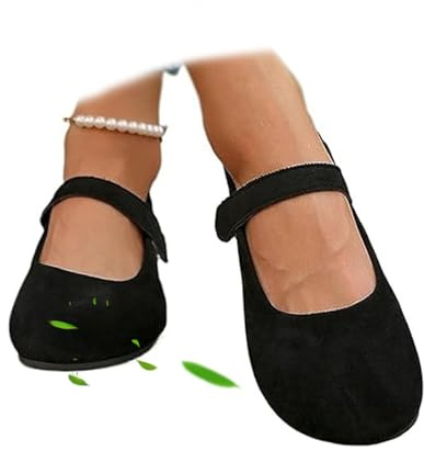 AMOUSDRDR Zapatos ortopédicos Mary Jane de gamuza estilo ballet para mujer, punta redonda, de gamuza, cómodos, con suela ortopédica, zapatos de ballet, bombas de gamuza, Black, 0 UK