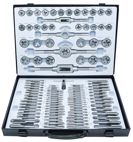 Axelord 110PCS Tap and Die Set, Metric Size M2-M18 Standard Threading Tool with Adjustable Handles, Accessories and Storage Case for Cutting External and Internal Threads