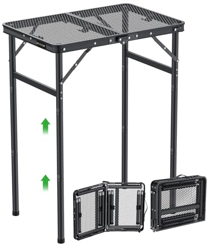 GARLLEN Tavolo Pieghevole per Barbecue,60x40 cm,3 Altezze Regolabili (27/51/74 cm),Tavolo da Giardino in Alluminio,Nero,per Campeeggio Picnic e Spiaggia,Filettato