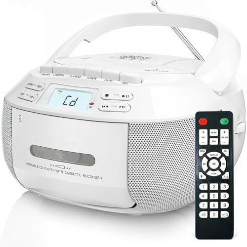 liangouyxgs Bärbar CD-spelare, Boombox kassettspelare, stöder USB-enheter/Bluetooth/FM/AM-radiomottagning, kompatibel med kassettband och CD-uppspelning, inkluderar fjärrkontroll, för