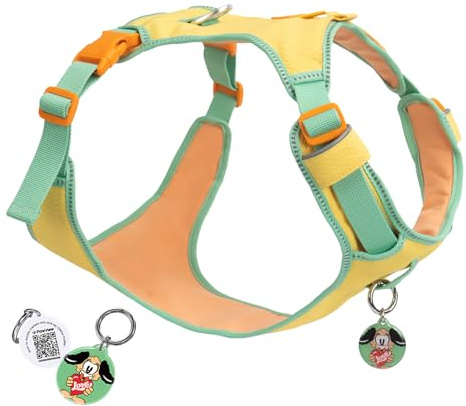 No Pull Dog Harness for Small Dogs & Puppies, Lightweight Escape Proof Adjustable Pet Harness with Front & Back Clip, Reflective Soft Vest with ID Tag, for Running Walking Hiking, Yellow