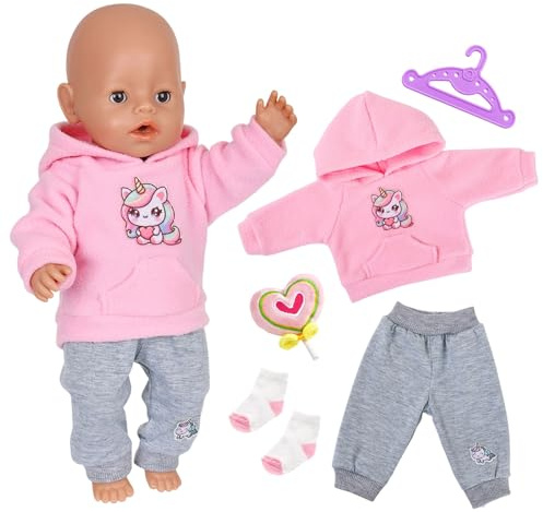 5Pcs Baby Doll Clothes for 14-18 Inch Doll, Pink Pony Hoodie Pants Socks Hanger Heart-shaped lollipop plush keychain 30-45cm Baby Doll Accessories Sweet Rebirth Doll for Girls Giflts