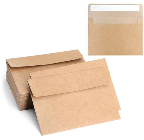 Buste C6 senza finestra – 100 Buste Kraft Autoadesive, Marroni, Ecologiche – Buste C6 per Inviti, Matrimonio, Cartoline