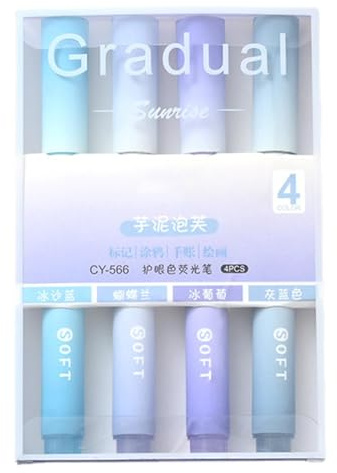 Pastell-textmarker-set, 4-färgade färggradient-övertoningspenna för elever