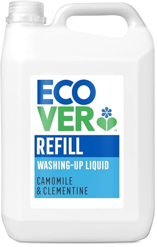 Ecover Washing Up Liquid Refill, Washing Up Soap, Tough on Grease and Grime, Fresh Camomile & Clementine Scent, 1 x 5L