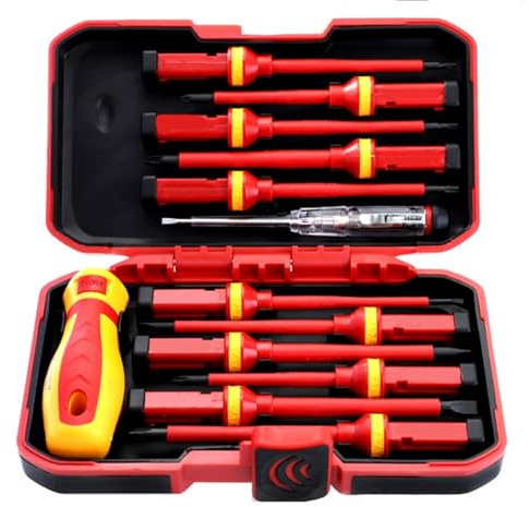 Tolsen 13pcs VDE Insulated Screwdriver Set Interchangeable in Case Magnetic Tip 1000V