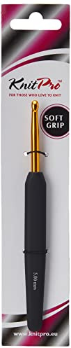 KnitPro Gold Aluminum Single-Ended Crochet Hook with Black Soft Handle | 5.00mm
