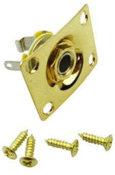 Musiclily 1/4 Inch 6.35mm Rectangular Mono Input Guitar Jack Plate Plug Socket for USA Les Paul Epiphone Style Electric Guitar Replacement, Gold