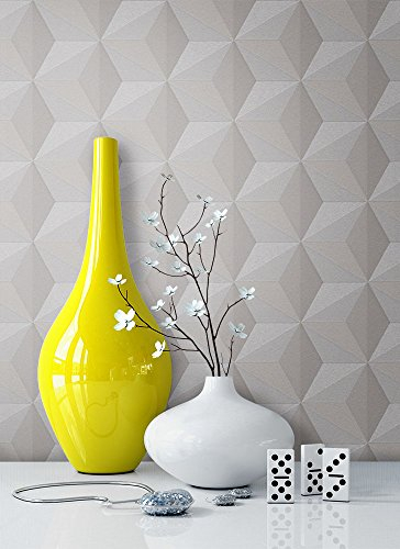 NEWROOM Papier peint Beige Géométrique Intissé - Grafique Gris Gris Clair Cube Moderne