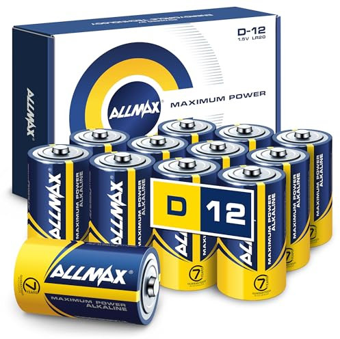 Allmax D Mono (LR20) Maximum Power Alkaline Batterien (12 Stück) – Ultra-Langlebigkeit, auslaufsicheres Design, 7 Jahre Haltbarkeit, maximale Leistung (1,5 V)