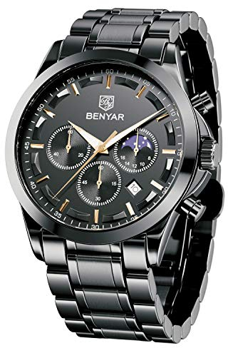 BENYAR Mode Herren Quarz Chronograph Wasserdicht Edelstahl 30M wasserdichte Uhren Business Casual Sport Design Armbanduhr für Herren
