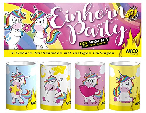 Unbekannt NICO - 4er Btl. Tischfeuerwerk Tischbomben Einhorn Party Silvester Geburtstag Kinder Party
