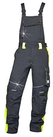 K&G Profi Latzhose AH6402 SCHWARZ/GELB NEON Herrenlatzhose Beruflatzhose Schutzlatzhose Arbeitslatzhose Sicherheitshose Herren Hose Arbeitshose (54)