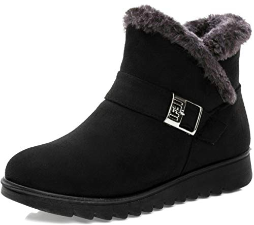 Vunavueya Damen Winterstiefel Warm gefütterte Winterschuhe Schneestiefel Winter Schlupfstiefel Kurzschaft Stiefel Boots Schuhe Schwarz Gefüttert 39 EU/250CN