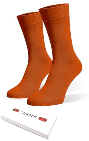 ONESCK Finest Combed Cotton Dress Socks Vibrant Plain Colours for Men (Burnt Orange, 7-12)