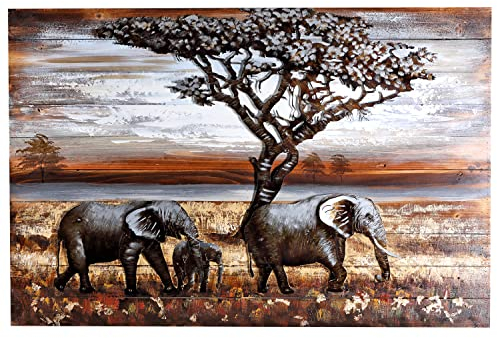 H4L Tableau mural 3D éléphant 120 x 80 cm - Motif en métal en relief - Pièce unique fabriquée à la main