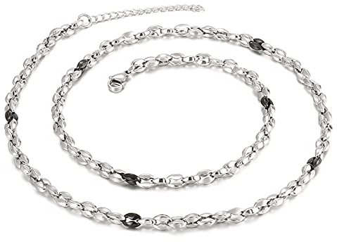 WHOIY Geschenke für Männer Herren Halskette in Edelstahl, Bohnenkette Hochglanzpoliert Kette Geschenkidee für Männer, 64cm Länge, 5mm Breite, Silber Schwarz