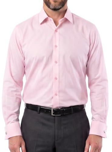 Janeo British Apparel Men's Regular Fit Double Cuff Shirt | Long Sleeve Plain Dress Shirts, Cufflinks Included, Easy-care breathable fabric, Generous cut through chest and waist