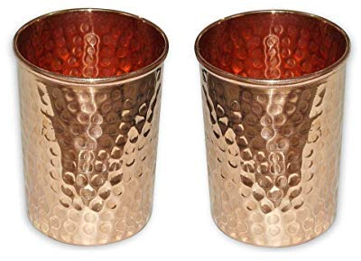 OSNICA Lot de 2 gobelets en cuivre pur martelé pour la guérison des produits ayurvédiques, accessoires de vaisselle, hauteur 9,5 cm