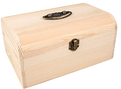 Rayher Holz Koffer mit Antikbeschlag und Griff, 24,5 x16,5 x11,5 cm, FSC zertifiziertes Holz, natur, Holzkiste mit Deckel, Holzbox, 64027505, Natürlich