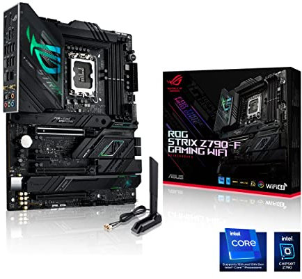 ASUS ROG Strix Z790-F Gaming WiFi LGA 1700 ATX Motherboard with 16 + 1 Power Stages, DDR5, 4xM.2 Slots, WiFi 6E, USB 3.2 Gen 2x2 Type-C, AI Overclocking, AI Cooling II, and Aura Sync RGB Lighting