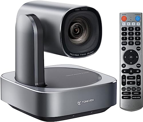 TONGVEO AI Auto Tracking PoE PTZ Camera with Lan/USB/HDMI, 20X Optical Zoom 1080P 60fps PTZ Camera for Church Live Streaming,Online Conference, Works with Zoom Teams OBS YouTube