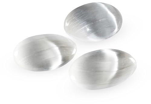 NKlaus 3X Selenite Naturale adulatore Mano 6,5x5cm Palma Pietra energia Meditazione Decorazione 15594
