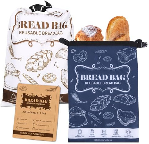 Bread Bags, 2 Pcs Reusable Zipper Bags Large Homemade Bread Freezer Storage