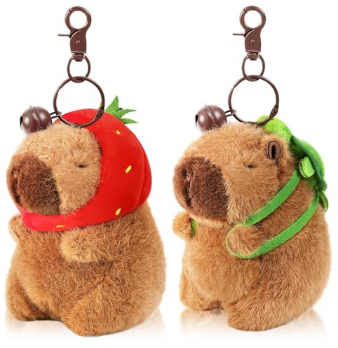 Ditucu 2 Pcs Capybara Plush Keychain Toys Kawaii Strawberry Turtle Capibara Stuffed Animal Dolls Pendant for Backpack Decoration Gift for Kids