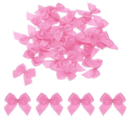 QUARKZMAN 50pz Mini Fiocco di Nastro 1 Mini Fiocchi di Fiori in Nastro di Raso in Tessuto per Artigianato Fai da Te Cucito Matrimonio Compleanno Festa Confezione Regalo Fiocchi Rosa Rossa